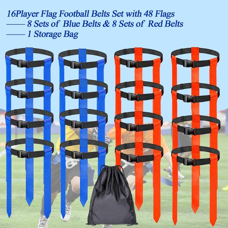 Unixing 16 Sets Flag Football Belts, Adjustable Flag Football Set with Flags and Belt Training Flag Football Flags with Storage Bags - Image 2